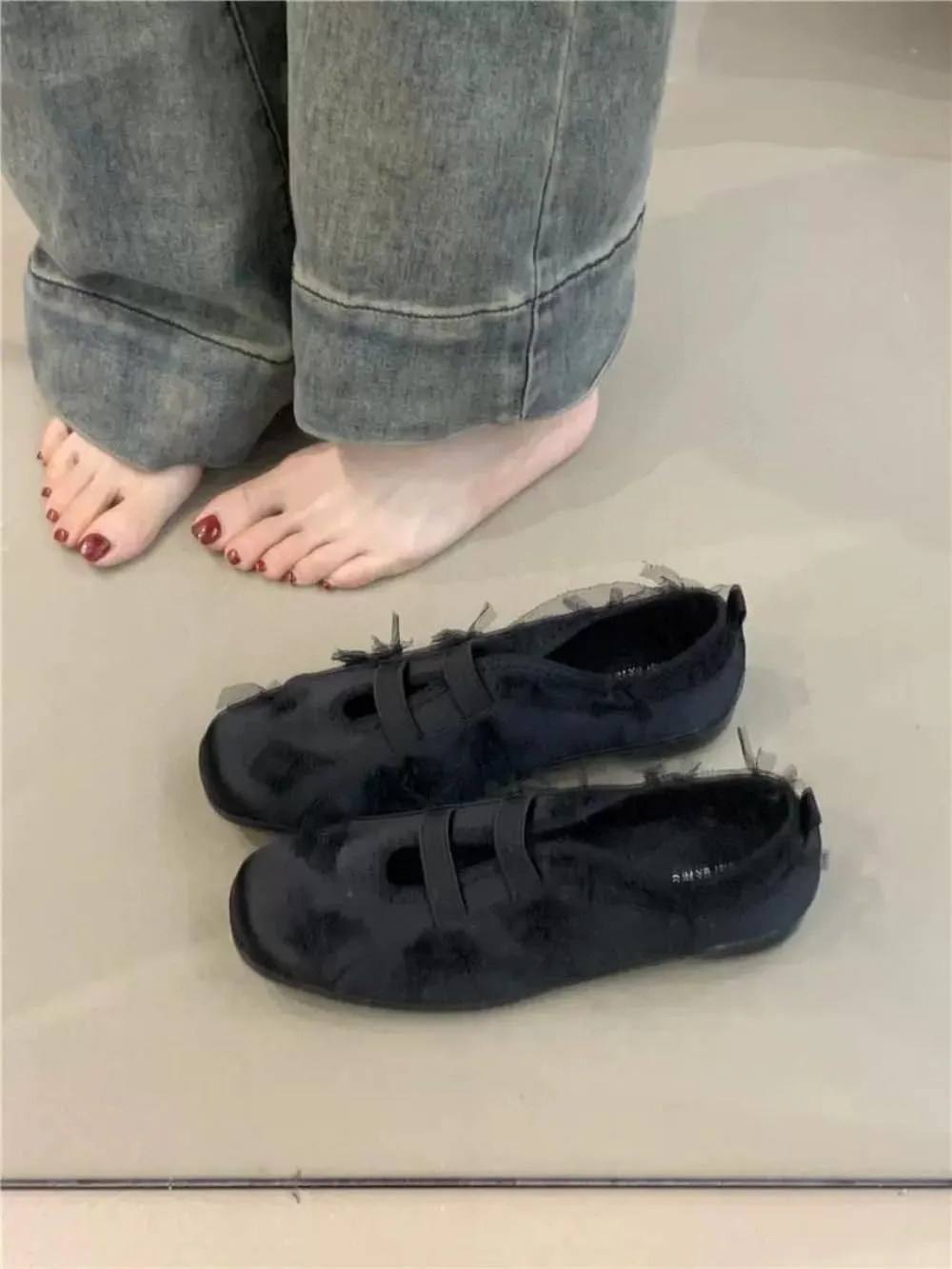 Sneakerina Satin Ballet Sneakers Women Girls Cute Y2K Retro Round Toes Breathable Dress Shoes Non-Slip Chunky Sole Leather Platform Sneakers Preppy Back to School Gifts Daughter Granddaughter