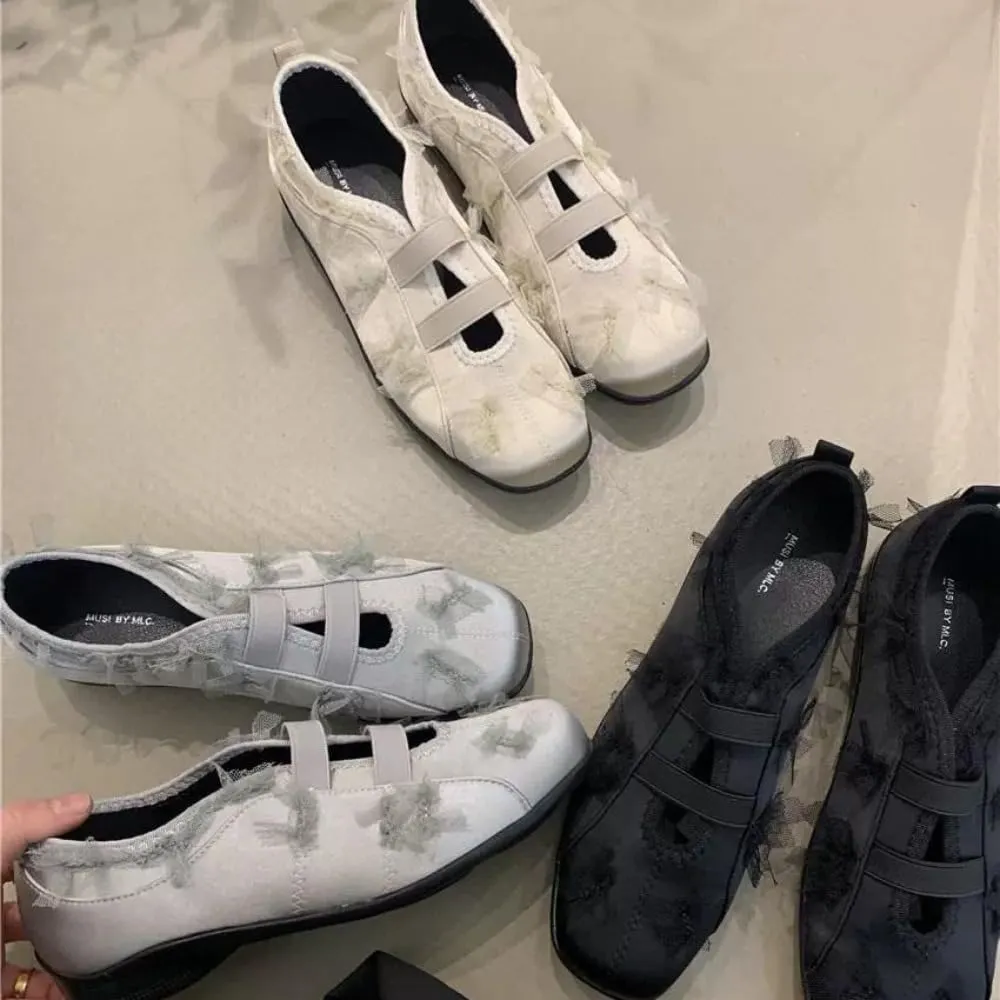Sneakerina Satin Ballet Sneakers Women Girls Cute Y2K Retro Round Toes Breathable Dress Shoes Non-Slip Chunky Sole Leather Platform Sneakers Preppy Back to School Gifts Daughter Granddaughter