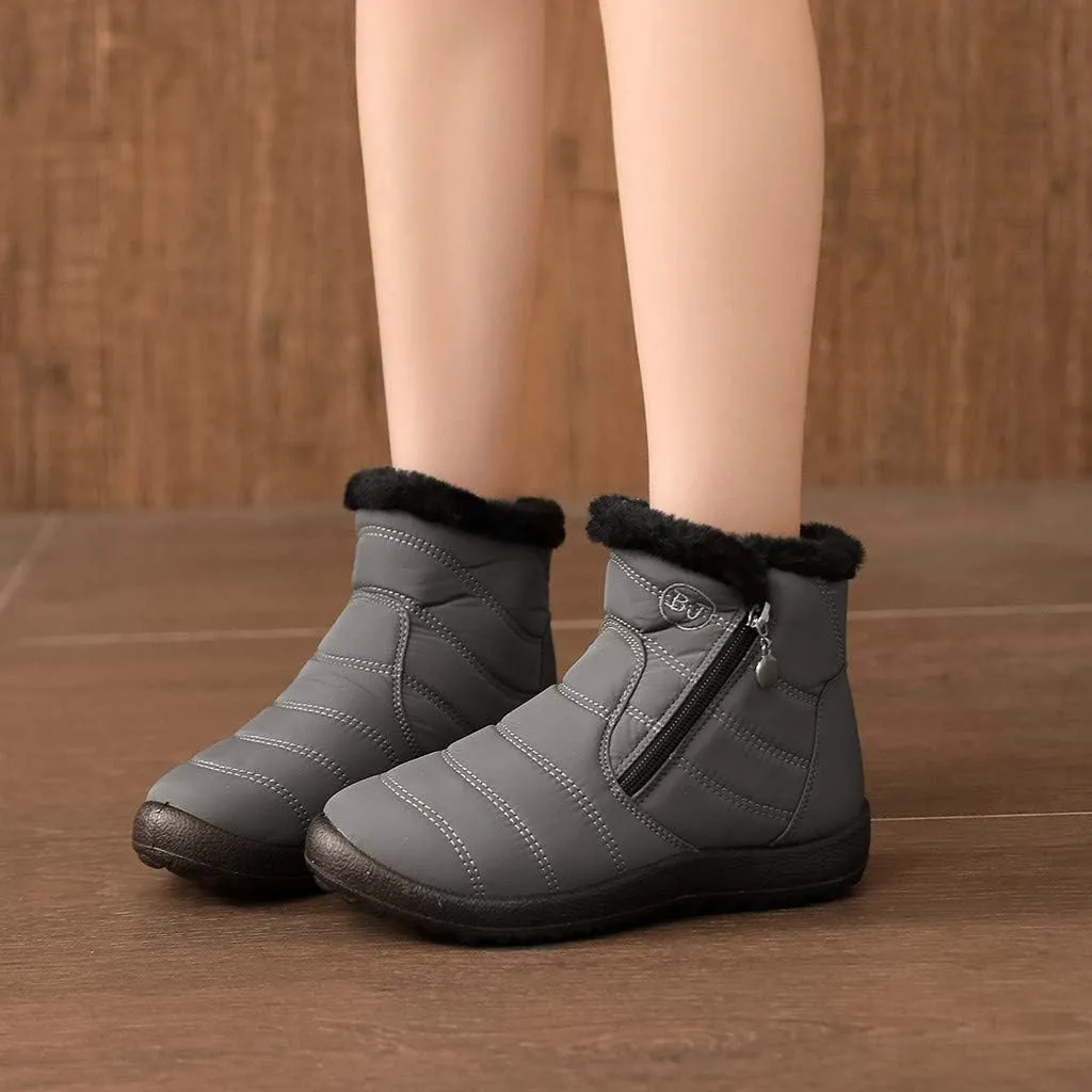 Snow Boots Womens Winter Ankle Boots Ladies Warm Fleece Lined Booties Thickening Thermal Flat Sneakers Outdoor Booties Soft Cozy Ankle Booties Wide Calf Short Boots Winter with Side Zipper