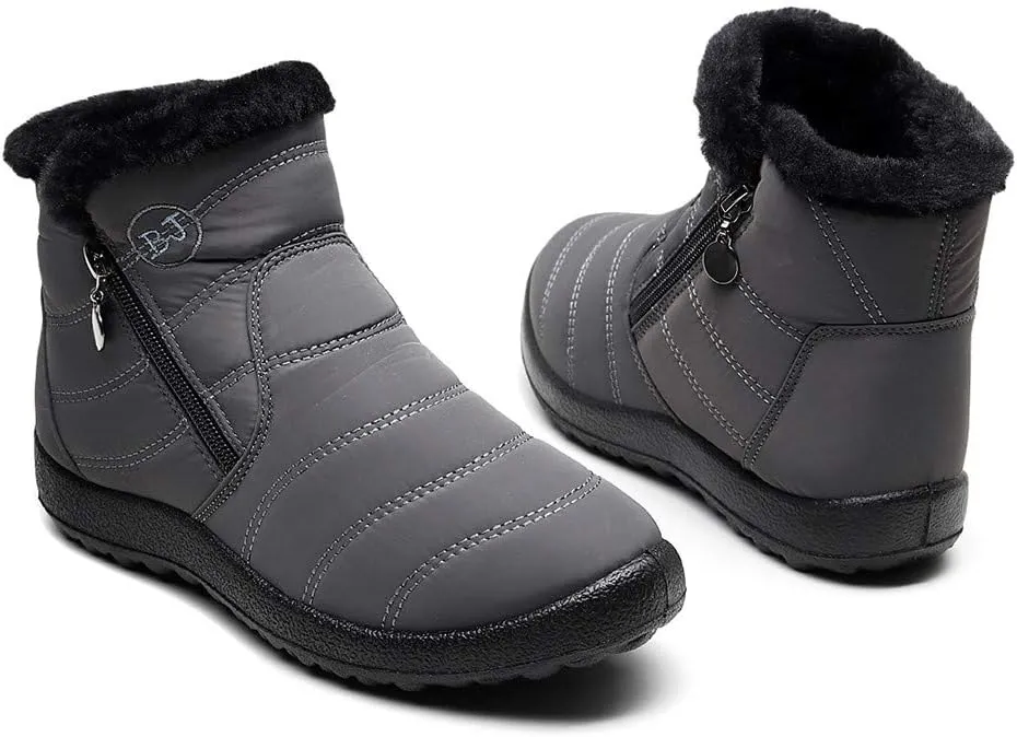 Snow Boots Womens Winter Ankle Boots Ladies Warm Fleece Lined Booties Thickening Thermal Flat Sneakers Outdoor Booties Soft Cozy Ankle Booties Wide Calf Short Boots Winter with Side Zipper
