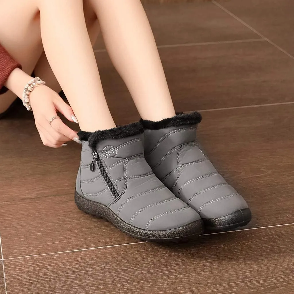 Snow Boots Womens Winter Ankle Boots Ladies Warm Fleece Lined Booties Thickening Thermal Flat Sneakers Outdoor Booties Soft Cozy Ankle Booties Wide Calf Short Boots Winter with Side Zipper