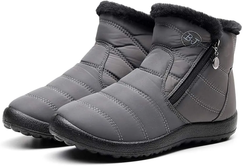 Snow Boots Womens Winter Ankle Boots Ladies Warm Fleece Lined Booties Thickening Thermal Flat Sneakers Outdoor Booties Soft Cozy Ankle Booties Wide Calf Short Boots Winter with Side Zipper