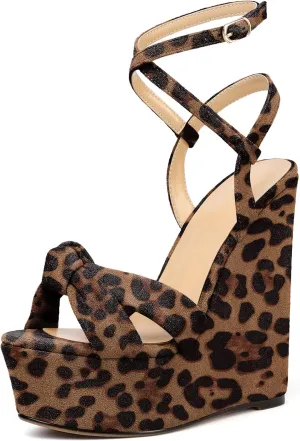 Soireelady Women's Sandals Wedge High Heels Open Toe Crisscross Strap Heeled Sandals Sexy Dressy Heels for Party, Evening and Nightclub