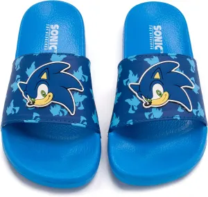 Sonic The Hedgehog Sliders For Boys Kids Sonic Face Sandals Beach Shower Shoes | Childrens Blue Flip Flops Summer Footwear