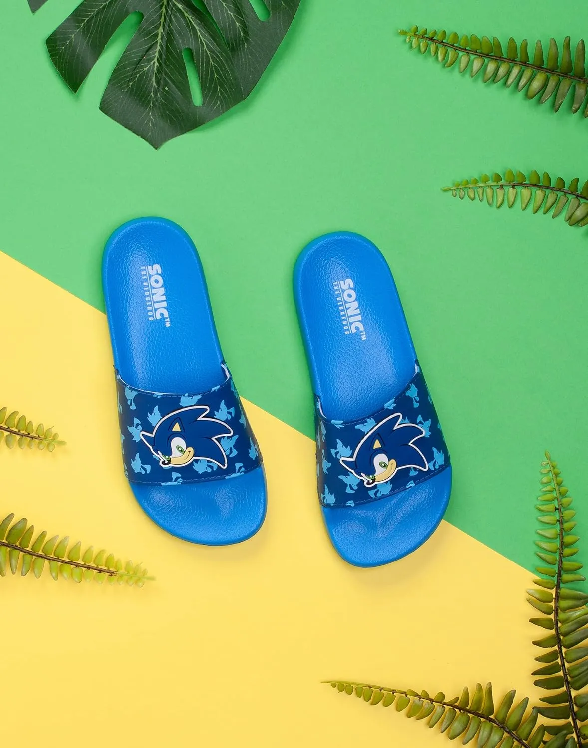 Sonic The Hedgehog Sliders For Boys Kids Sonic Face Sandals Beach Shower Shoes | Childrens Blue Flip Flops Summer Footwear
