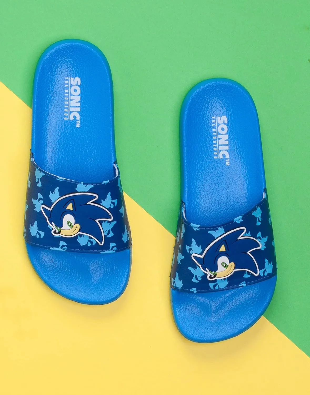 Sonic The Hedgehog Sliders For Boys Kids Sonic Face Sandals Beach Shower Shoes | Childrens Blue Flip Flops Summer Footwear