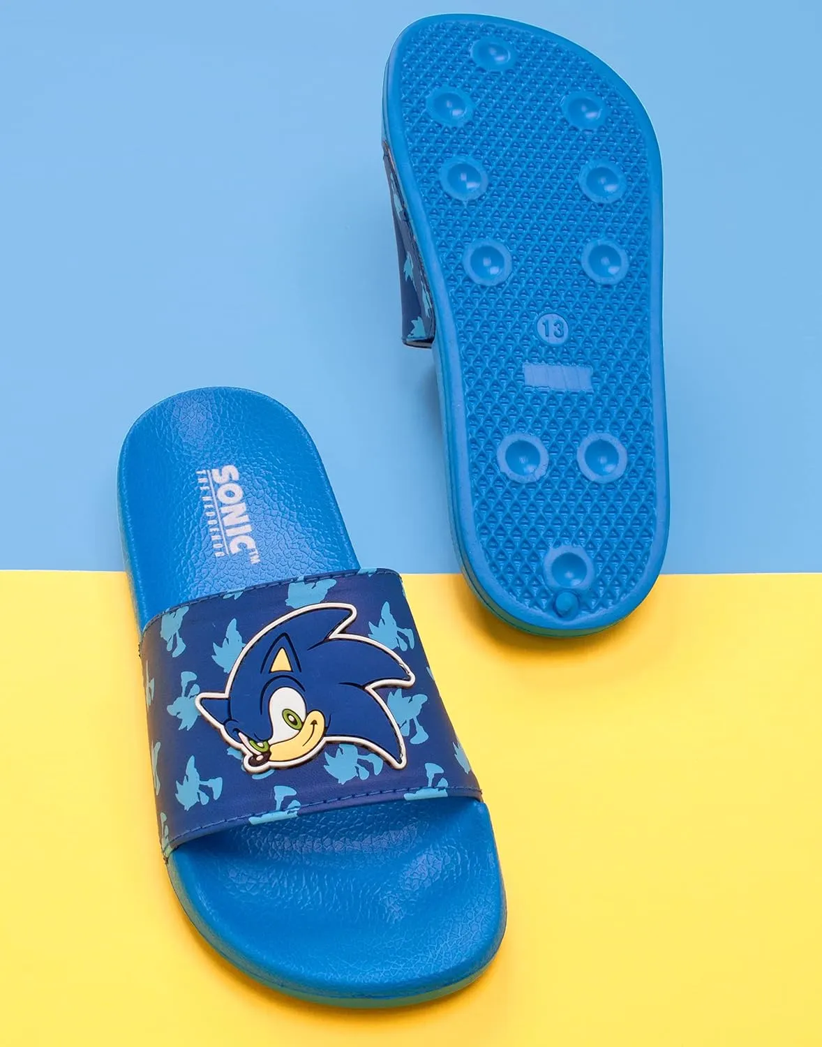 Sonic The Hedgehog Sliders For Boys Kids Sonic Face Sandals Beach Shower Shoes | Childrens Blue Flip Flops Summer Footwear