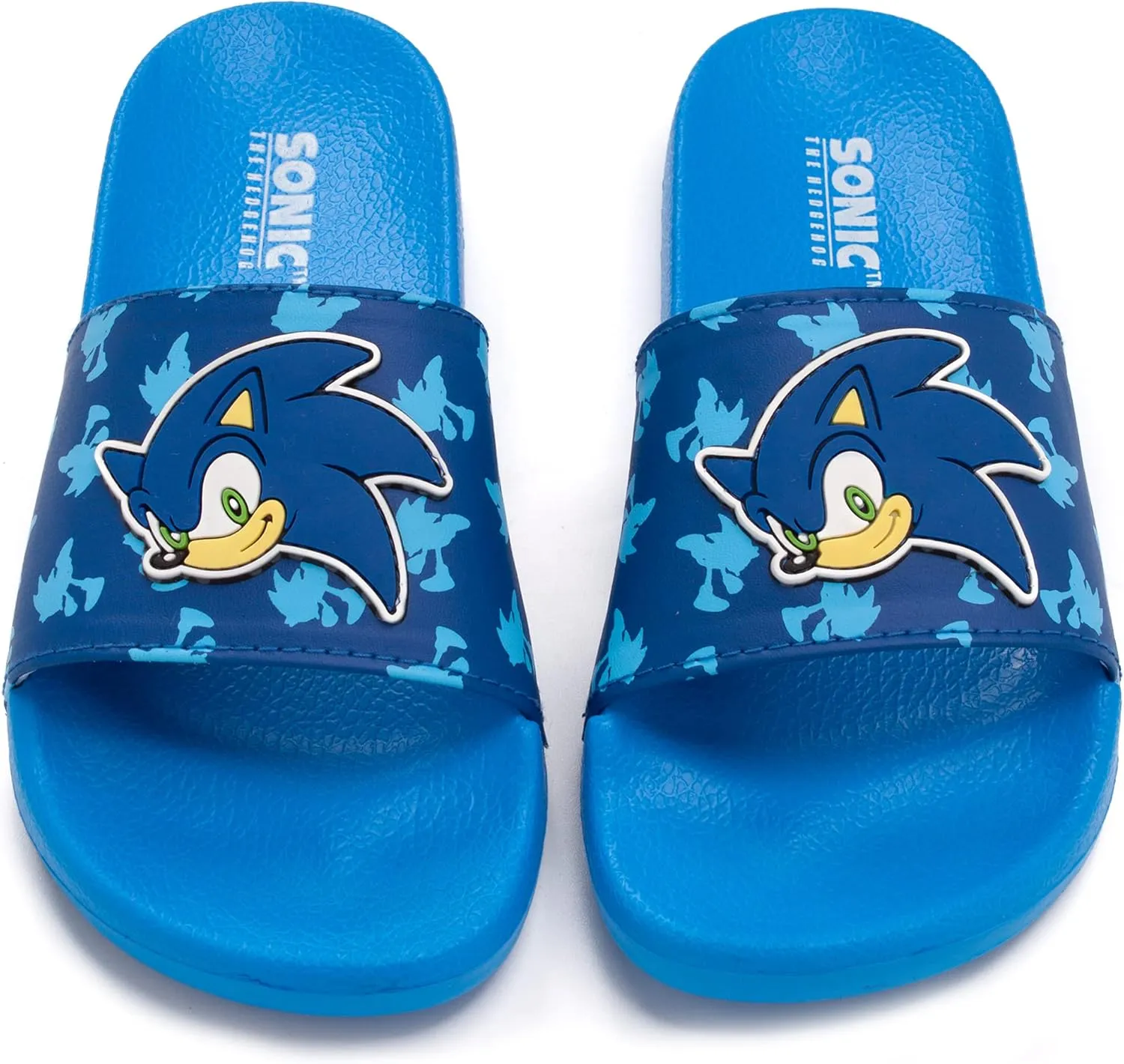 Sonic The Hedgehog Sliders For Boys Kids Sonic Face Sandals Beach Shower Shoes | Childrens Blue Flip Flops Summer Footwear