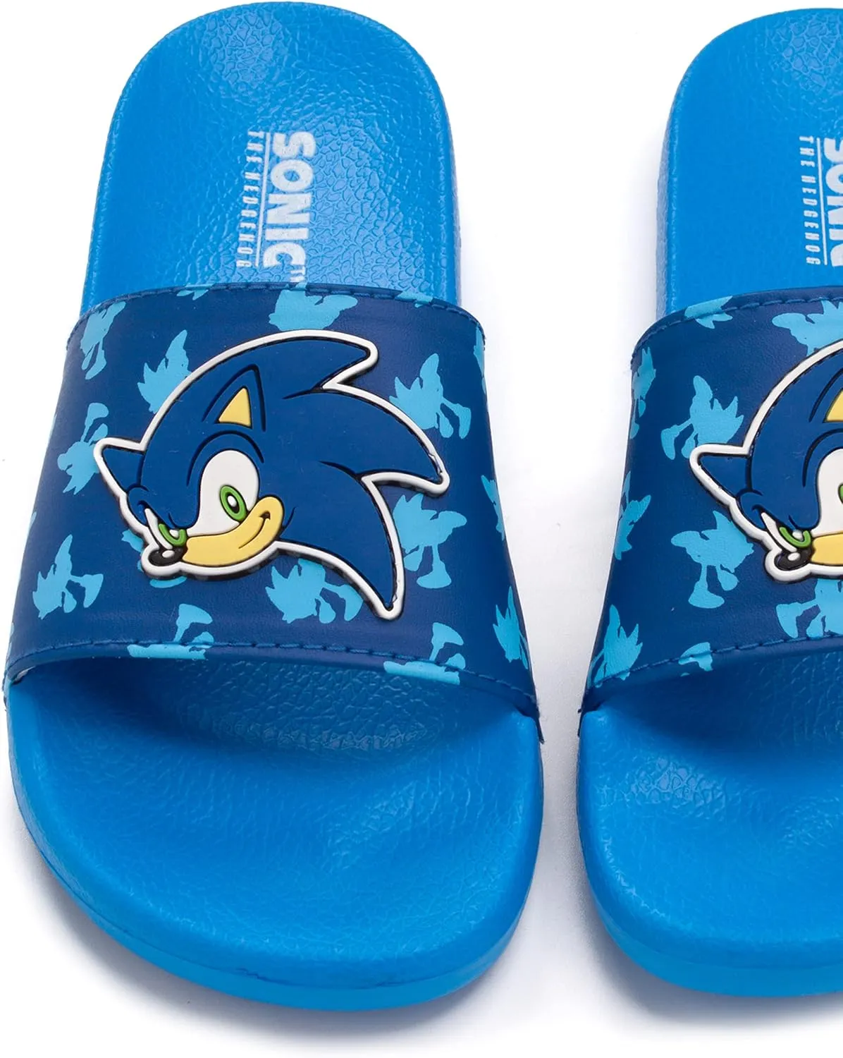Sonic The Hedgehog Sliders For Boys Kids Sonic Face Sandals Beach Shower Shoes | Childrens Blue Flip Flops Summer Footwear