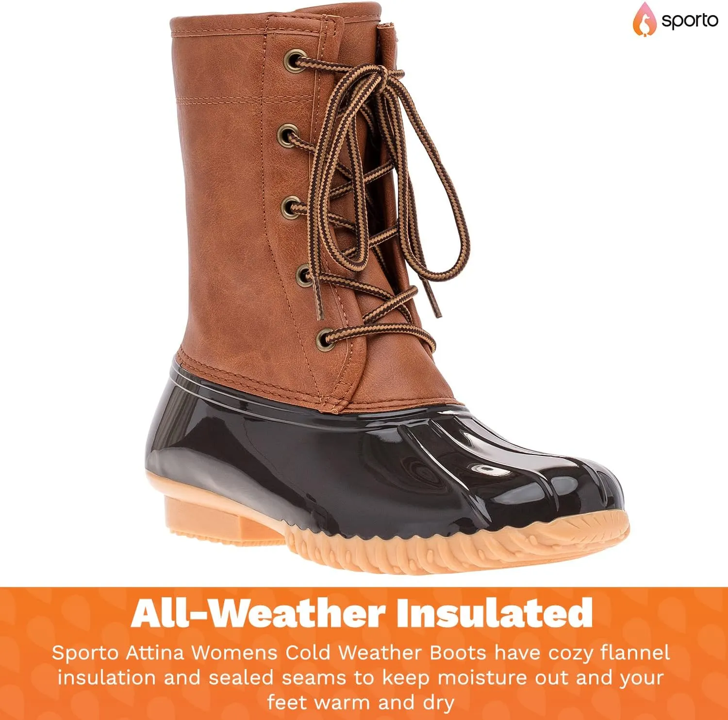 sporto Women's Duck Boots with Lace-Up Closure Attina Waterproof Mid-Calf Winter for Comfort