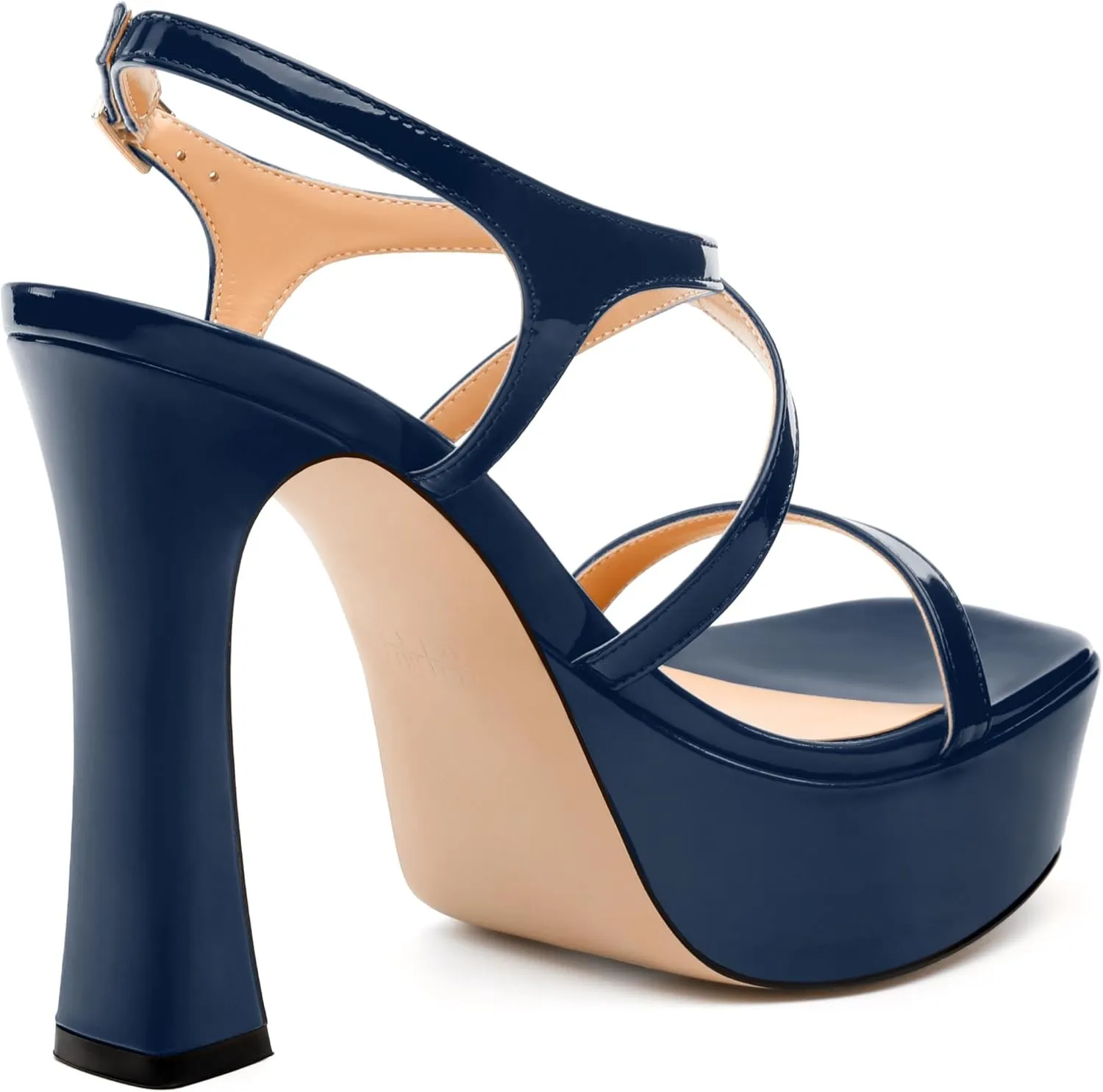 Square Toe Heeled Platform Sandals, Criss-cross Straps High Block Heel Sandals, Open Toe Slingback Strappy Sandals, Wedding Party Dress Shoes 5"