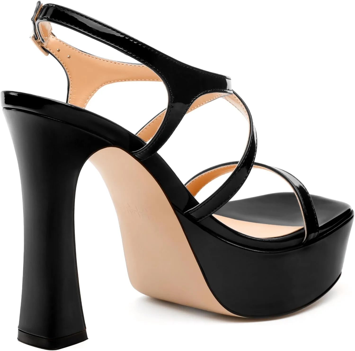 Square Toe Heeled Platform Sandals, Criss-cross Straps High Block Heel Sandals, Open Toe Slingback Strappy Sandals, Wedding Party Dress Shoes 5"