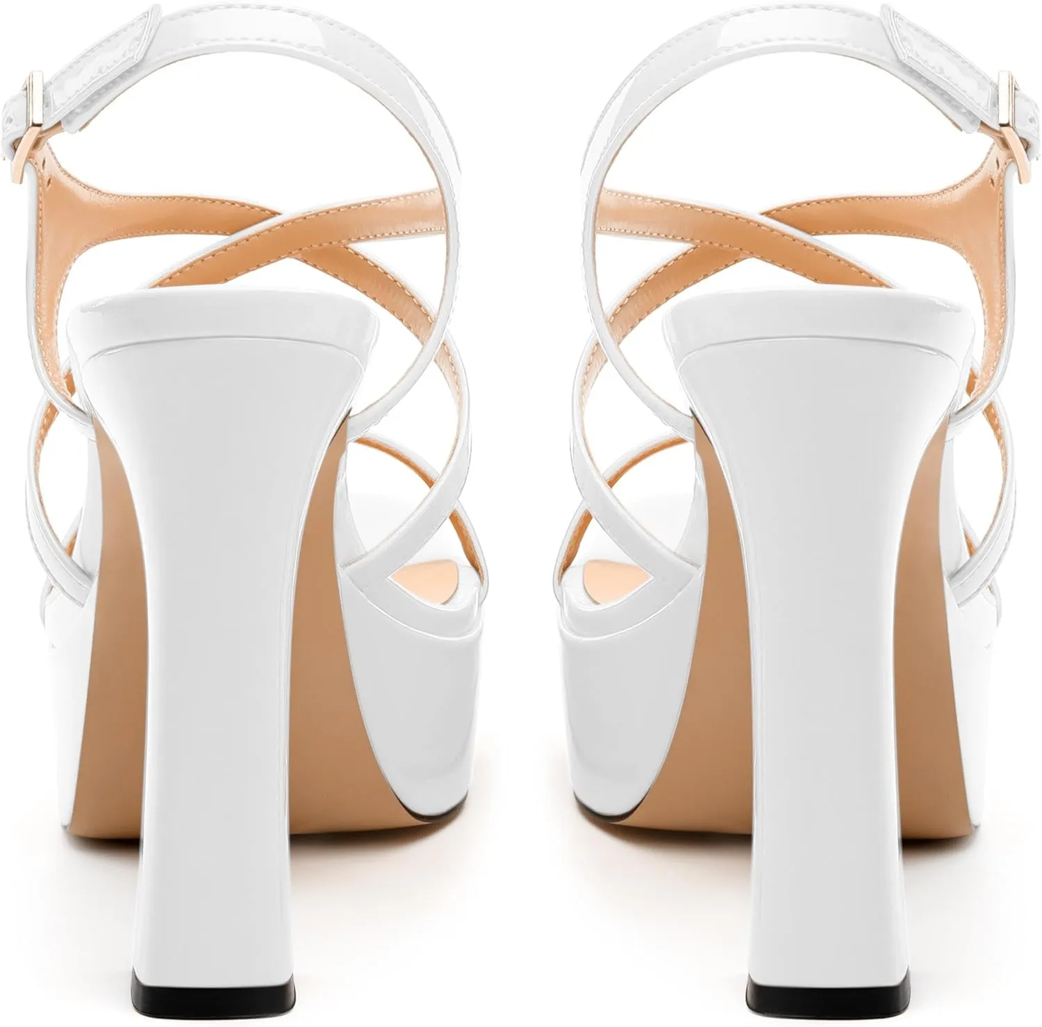 Square Toe Heeled Platform Sandals, Criss-cross Straps High Block Heel Sandals, Open Toe Slingback Strappy Sandals, Wedding Party Dress Shoes 5"