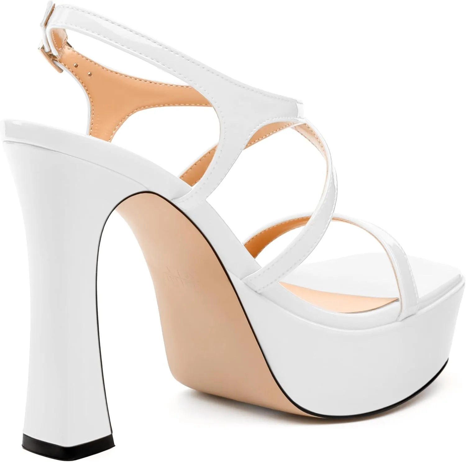 Square Toe Heeled Platform Sandals, Criss-cross Straps High Block Heel Sandals, Open Toe Slingback Strappy Sandals, Wedding Party Dress Shoes 5"