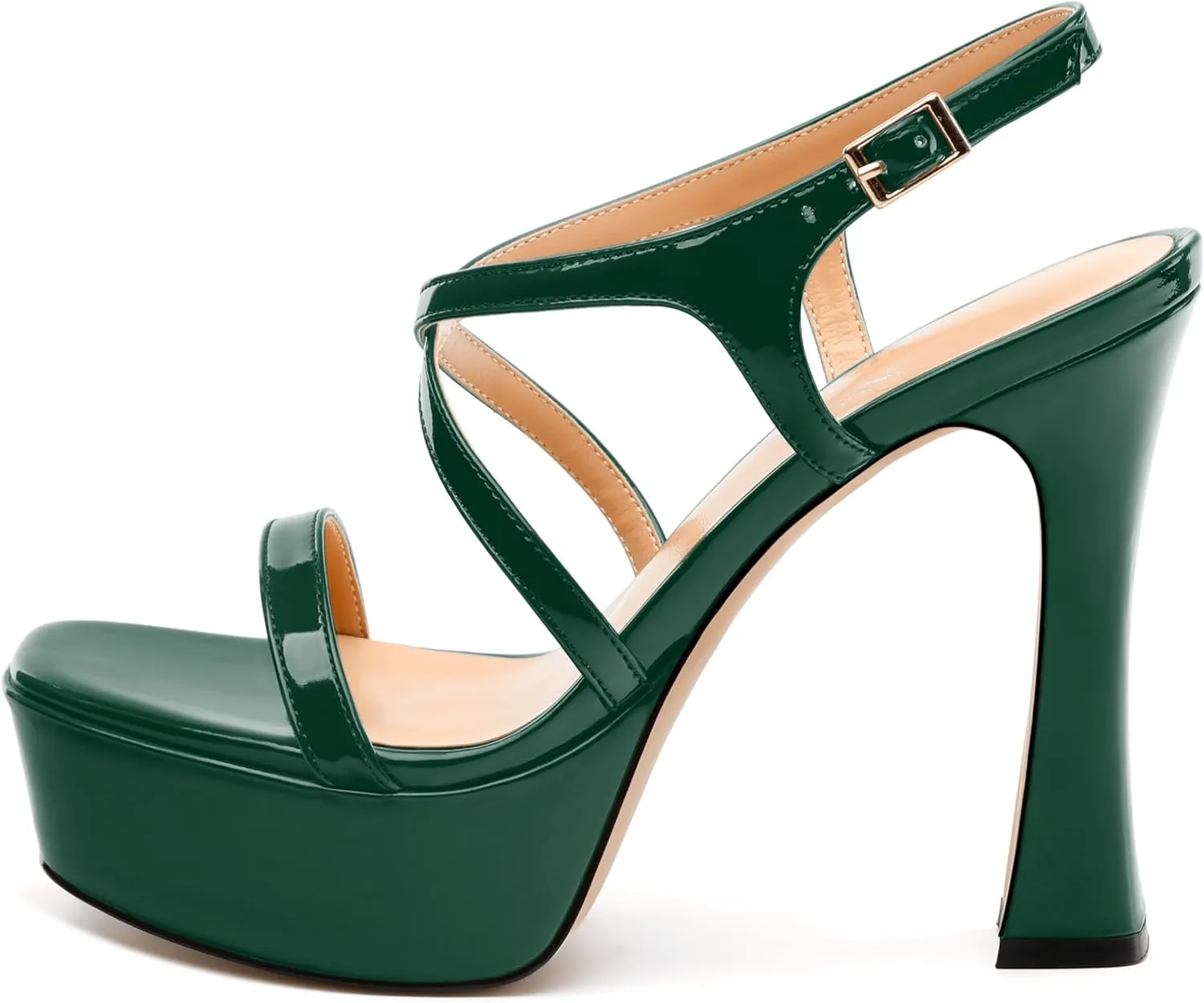 Square Toe Heeled Platform Sandals, Criss-cross Straps High Block Heel Sandals, Open Toe Slingback Strappy Sandals, Wedding Party Dress Shoes 5"