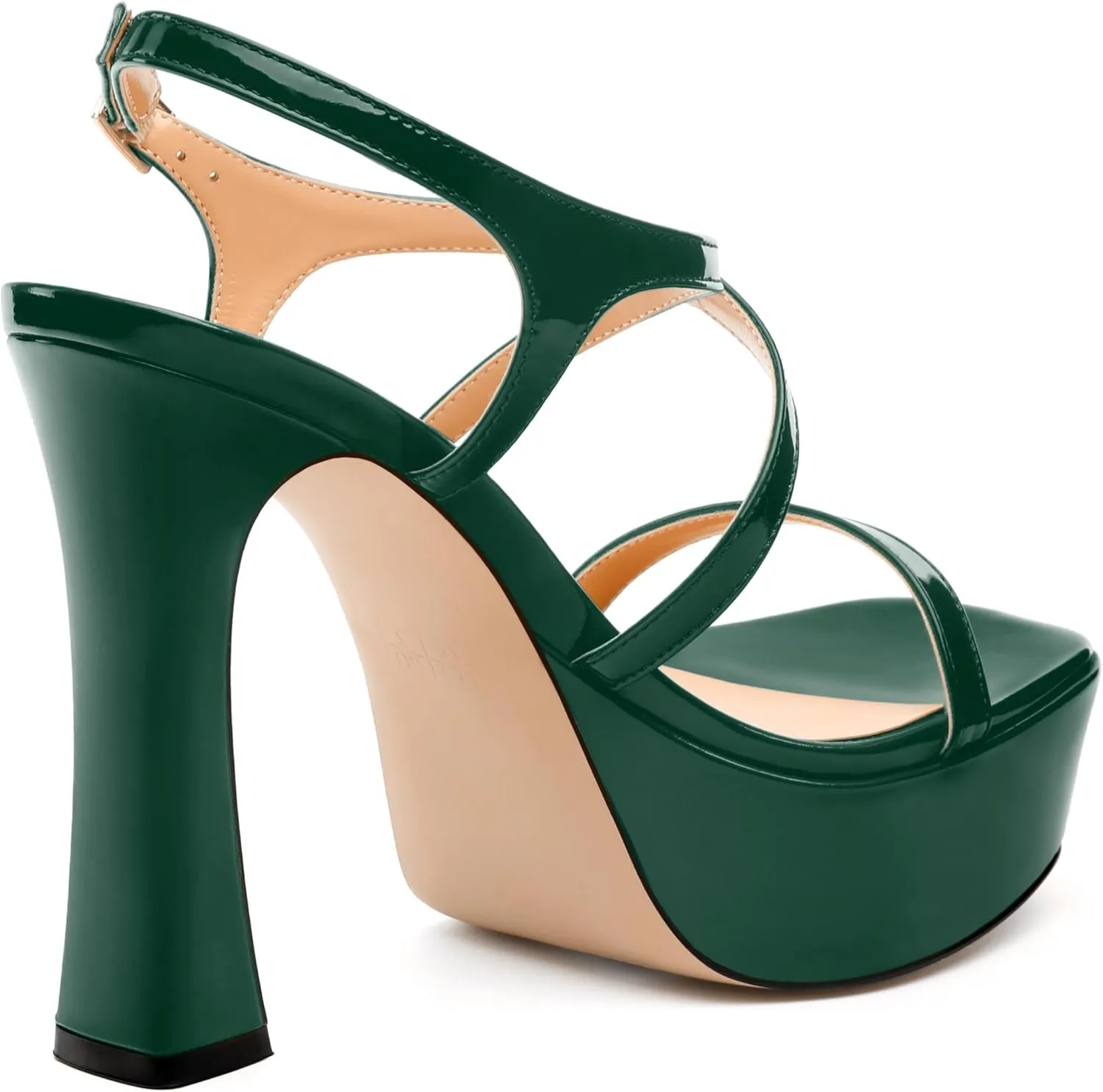 Square Toe Heeled Platform Sandals, Criss-cross Straps High Block Heel Sandals, Open Toe Slingback Strappy Sandals, Wedding Party Dress Shoes 5"
