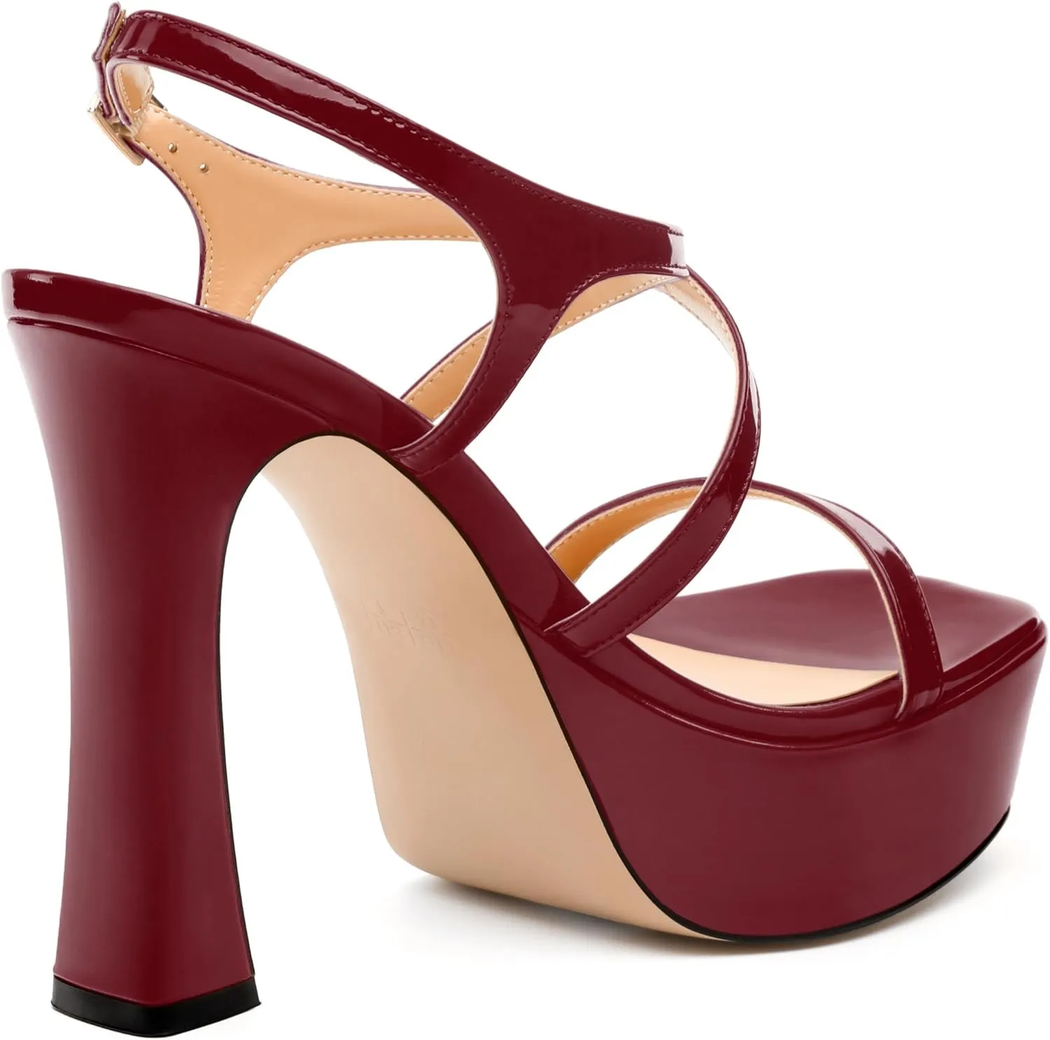 Square Toe Heeled Platform Sandals, Criss-cross Straps High Block Heel Sandals, Open Toe Slingback Strappy Sandals, Wedding Party Dress Shoes 5"