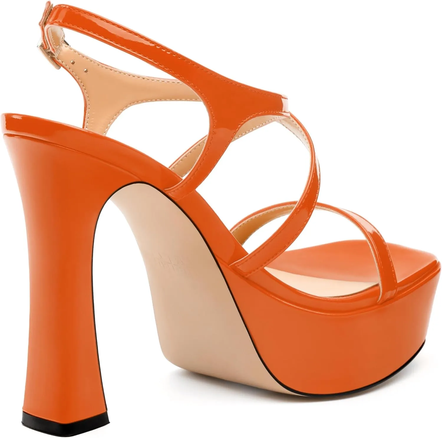 Square Toe Heeled Platform Sandals, Criss-cross Straps High Block Heel Sandals, Open Toe Slingback Strappy Sandals, Wedding Party Dress Shoes 5"