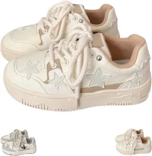 Star Shoes Walking Sneakers for Women - Chunky Platform Y2K Aesthetic Cute Stars Comfort Support US 4-8