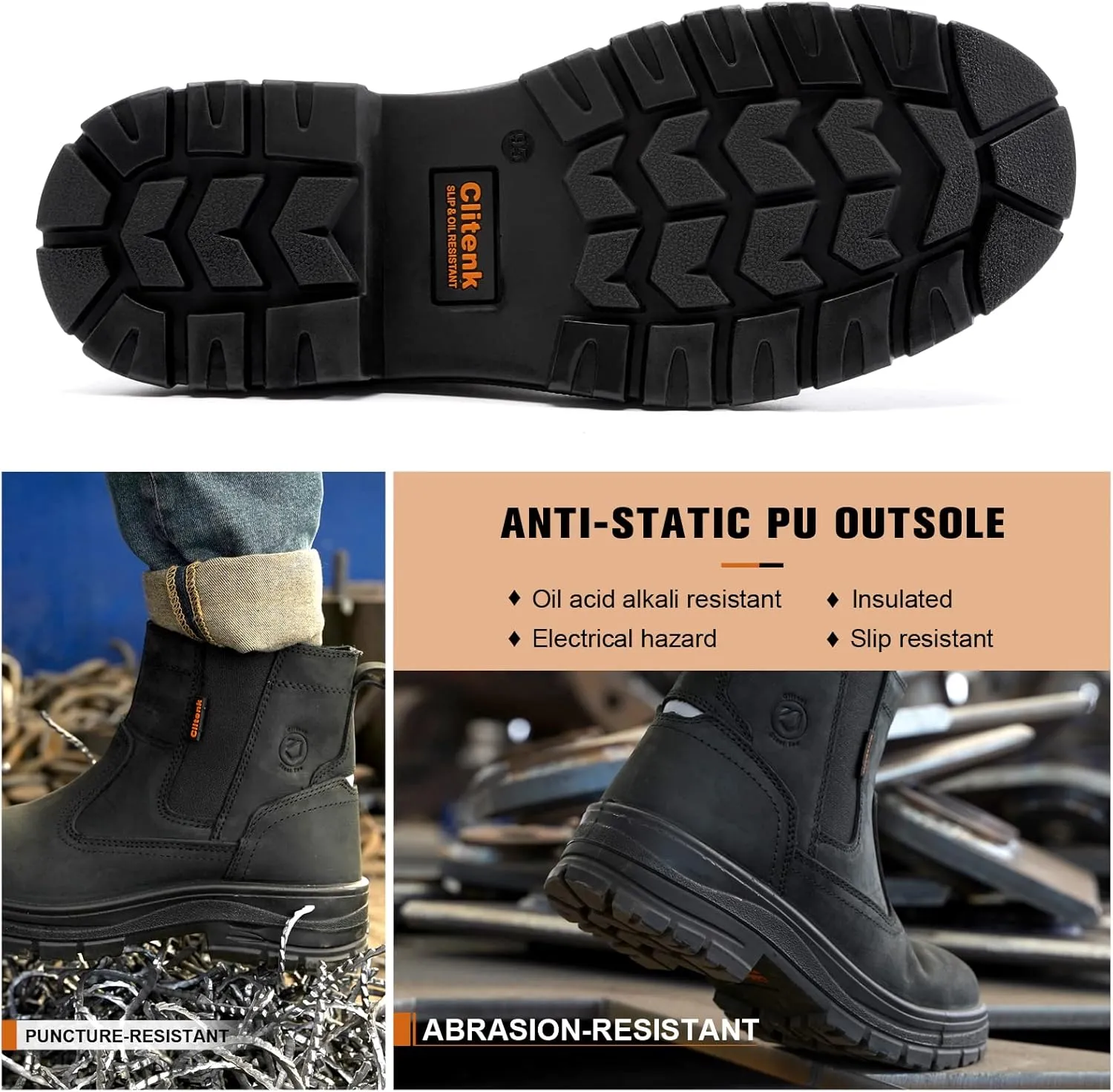 Steel Toe Boots for Men Waterproof, 6" Oiled Full Grain Leather Slip on Work Boots, Non-Slip, Puncture-Proof, Breathable, Comfortable Outdoor Lightweight Mens Work Boots