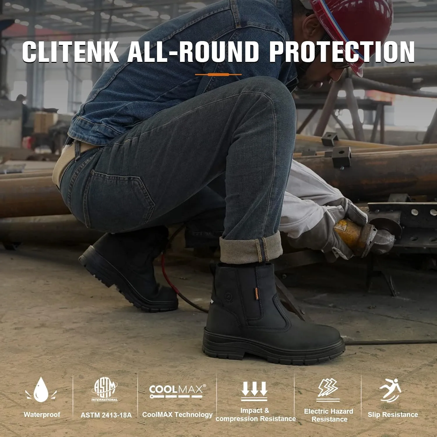 Steel Toe Boots for Men Waterproof, 6" Oiled Full Grain Leather Slip on Work Boots, Non-Slip, Puncture-Proof, Breathable, Comfortable Outdoor Lightweight Mens Work Boots