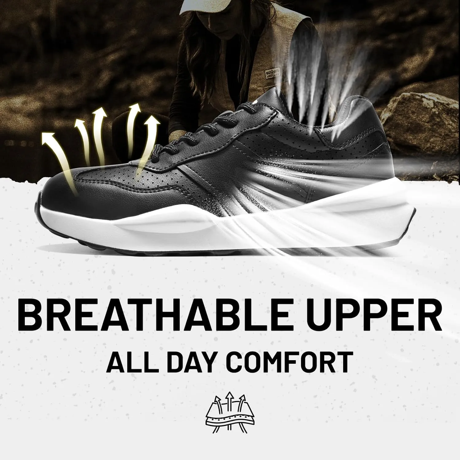 Steel Toe Shoes for Women Comfortable Lightweight Memory Foam Work Shoes Women's Indestructible Composite Toe Construction Safety Sneakers