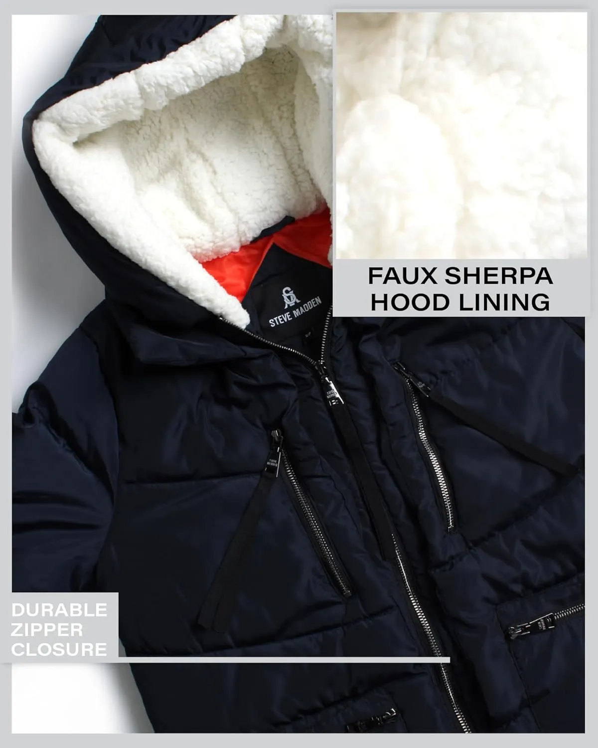 Steve Madden Women's Long Parka - Insulated Quilted Puffer Winter Coat for Women with Faux Sherpa Hood (Sizes: S-XL)