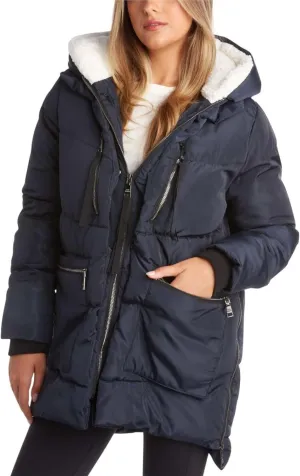 Steve Madden Women's Long Parka - Insulated Quilted Puffer Winter Coat for Women with Faux Sherpa Hood (Sizes: S-XL)