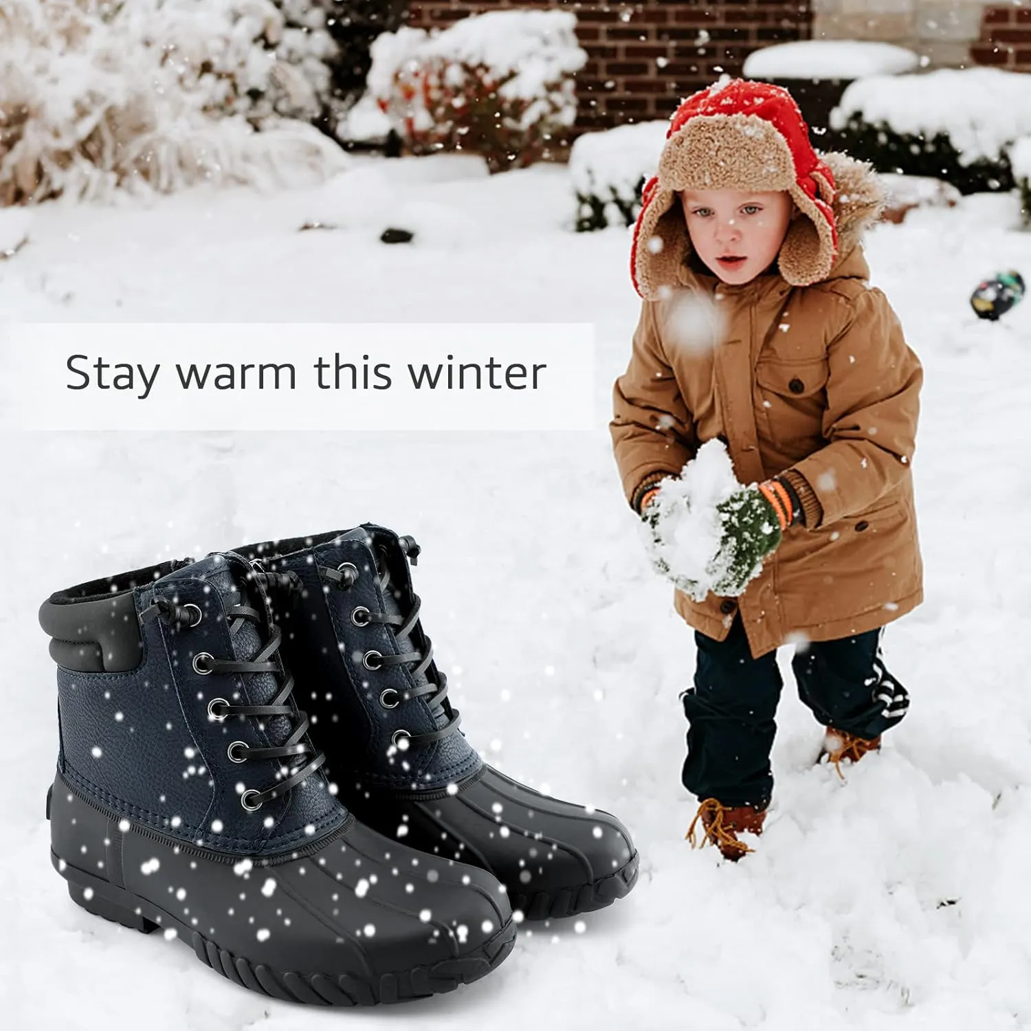 STQ Boy Duck Boots Kids Waterproof Snow Boots Insulated Winter Boots (Little/Big Kid)