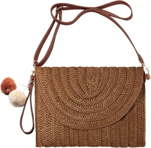 Straw Clutch Bag Woven Purse for Women Shoulder Bag Casual Beach Rattan Handmade Wallet