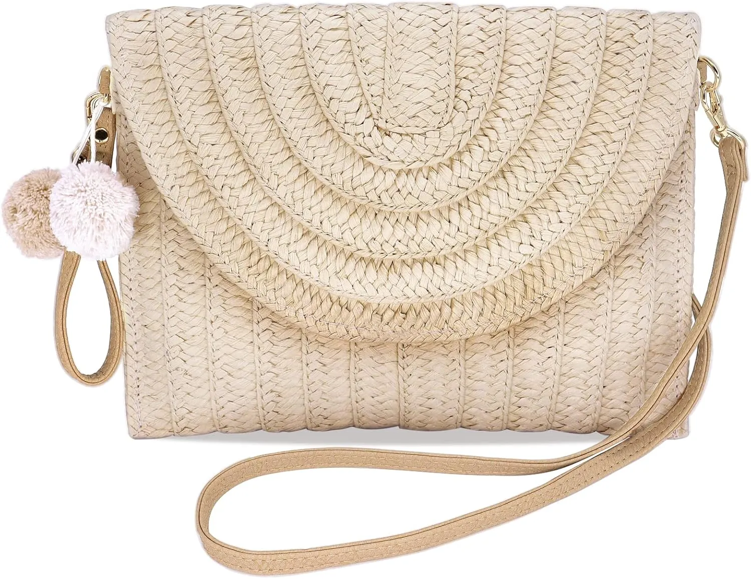 Straw Clutch Bag Woven Purse for Women Shoulder Bag Casual Beach Rattan Handmade Wallet