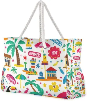 Summer Island Coconut White Travel Duffel Bag, Sports Waterproof Sandproof with side pockets Large Tote Bag With Zipper for Gym Travel Daily
