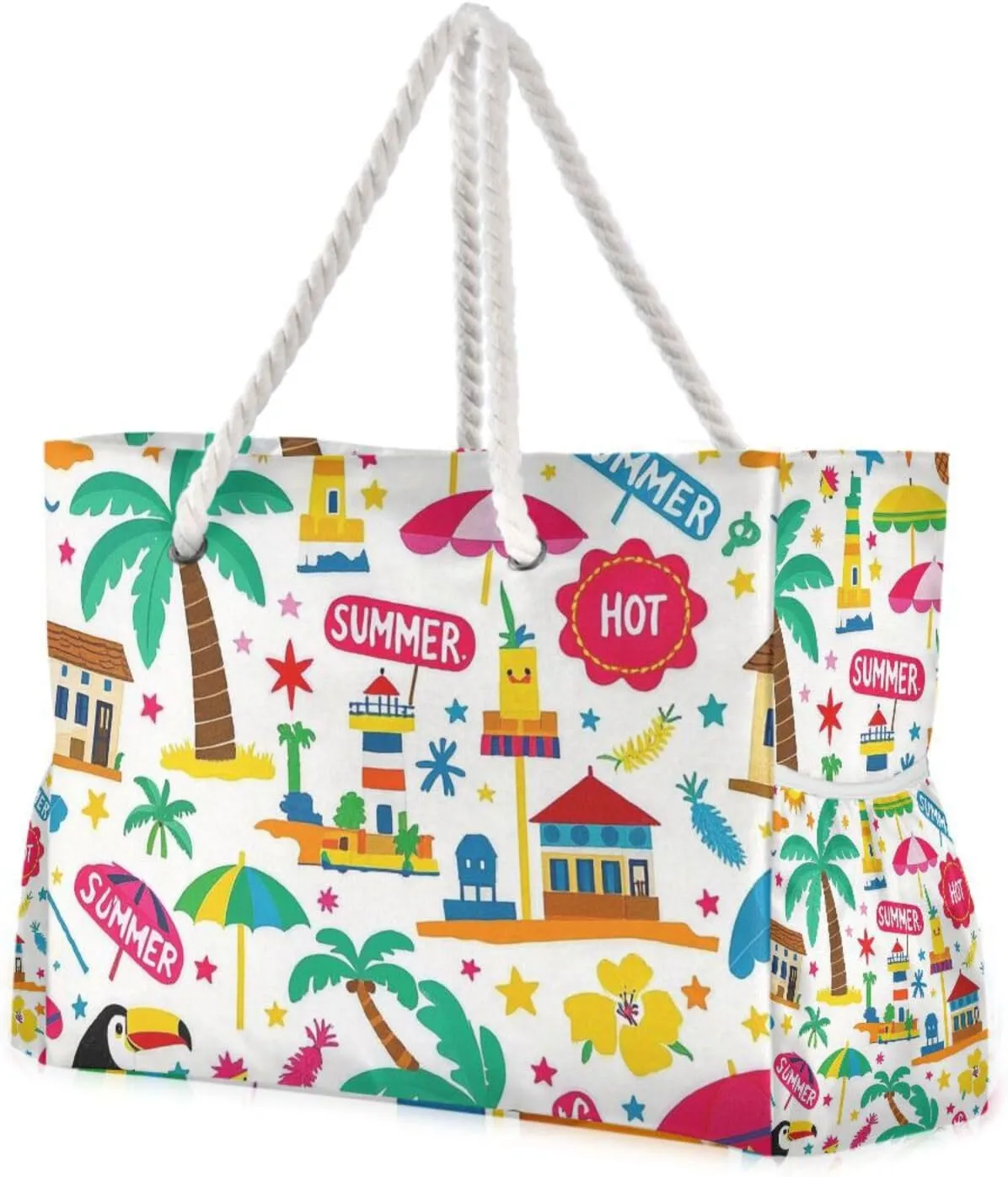 Summer Island Coconut White Travel Duffel Bag, Sports Waterproof Sandproof with side pockets Large Tote Bag With Zipper for Gym Travel Daily