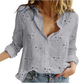 Summer Tops for Women 2023 Casual Long Sleeve Linen Button Down Shirts Plus Size Collared Business Casual Work Blouses