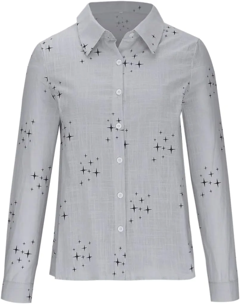 Summer Tops for Women 2023 Casual Long Sleeve Linen Button Down Shirts Plus Size Collared Business Casual Work Blouses