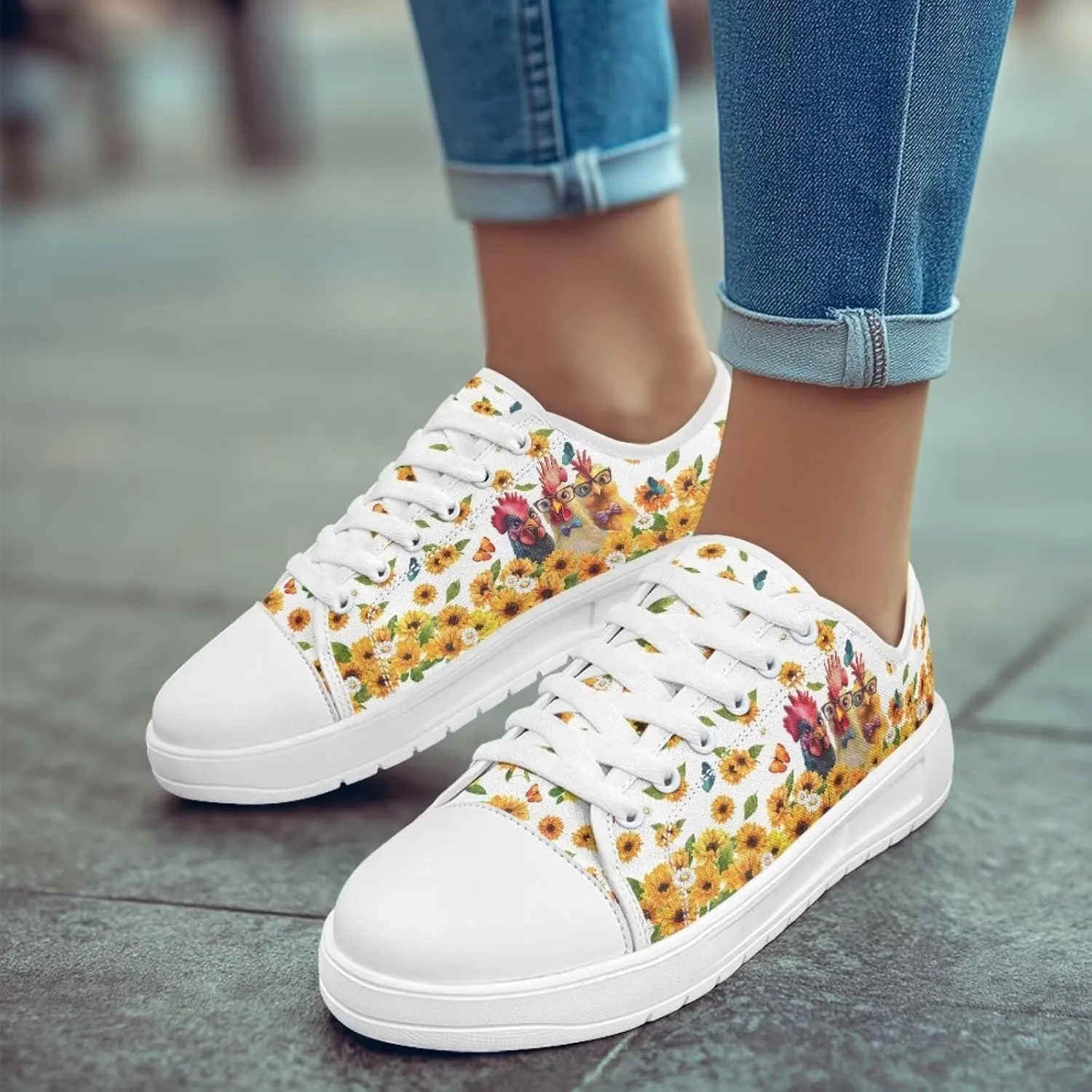 Sunflower Animal Print Women Casual Canvas Slip-On Sneaker Classic Low Top Shoes Lace-Up Platform Tennis Shoes