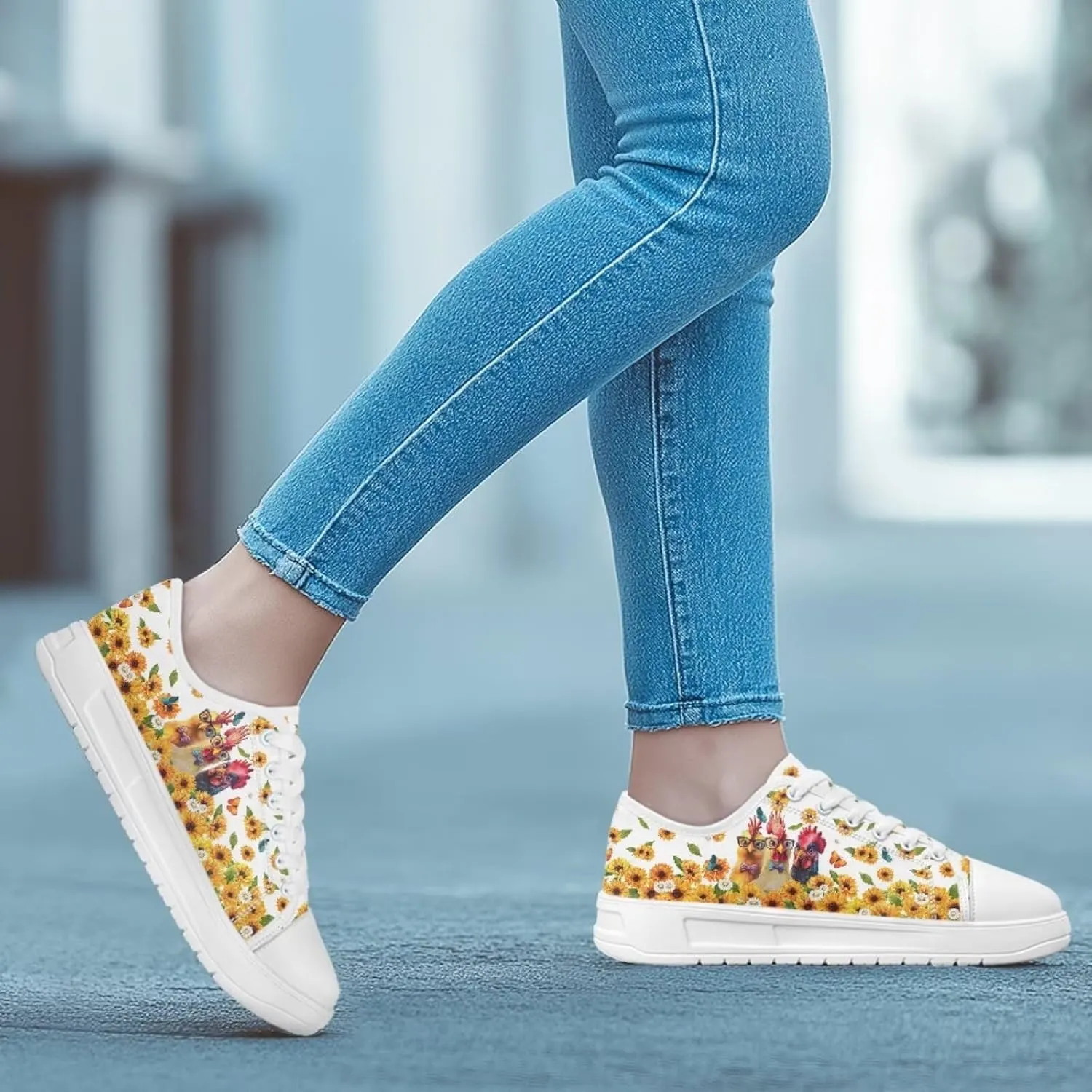 Sunflower Animal Print Women Casual Canvas Slip-On Sneaker Classic Low Top Shoes Lace-Up Platform Tennis Shoes
