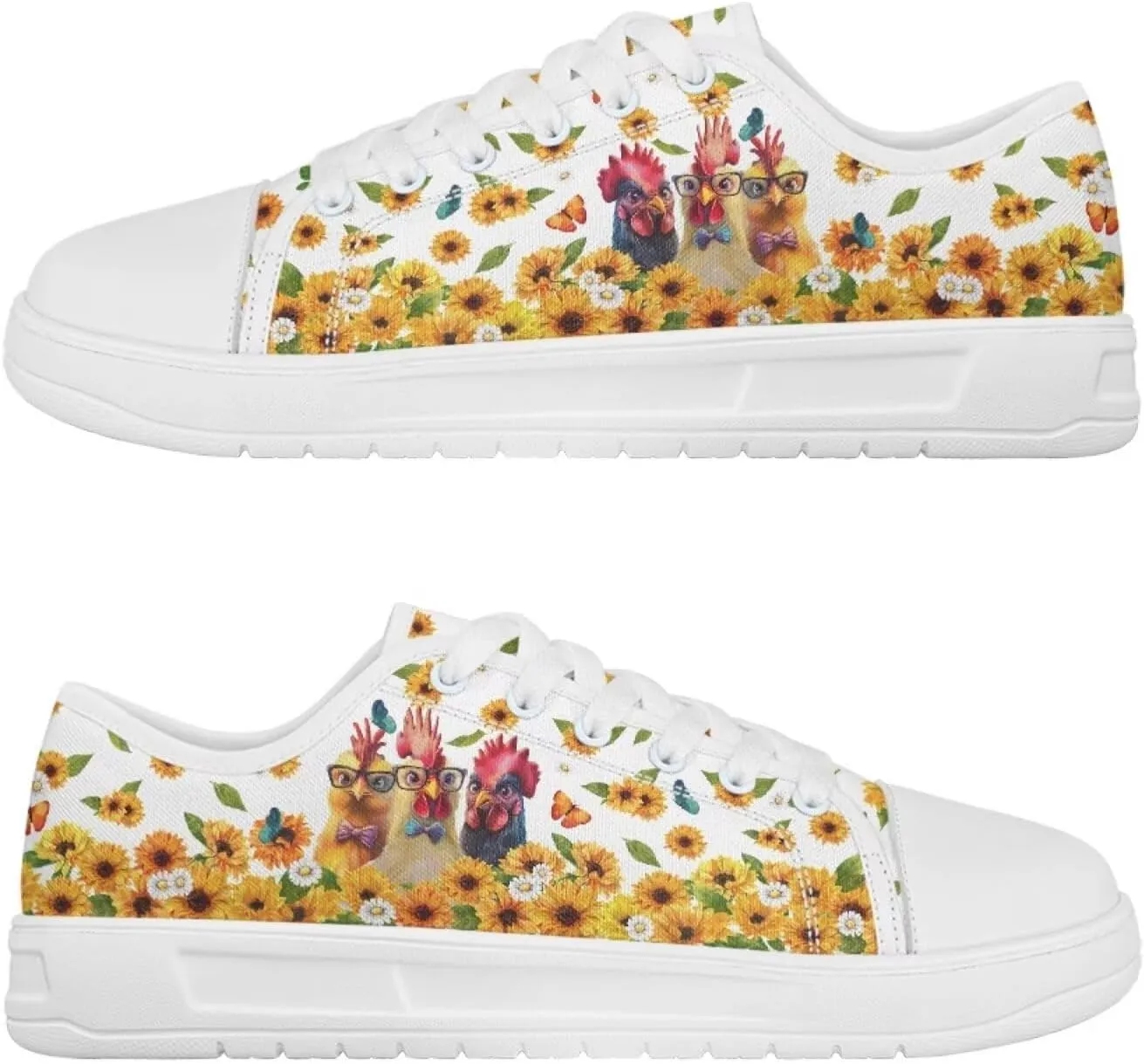 Sunflower Animal Print Women Casual Canvas Slip-On Sneaker Classic Low Top Shoes Lace-Up Platform Tennis Shoes
