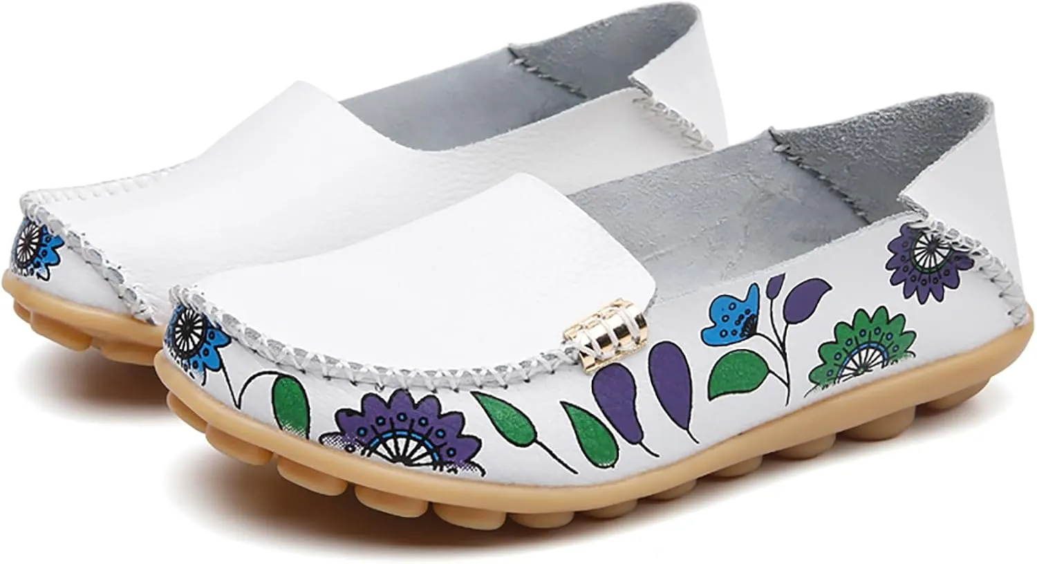Sunporx Women's Comfortable Loafers Driving Moccasins Shoe Casual Leathers Slip on Round Toe Breathable Walking