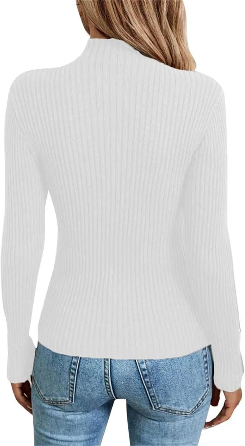 Sweater for Women Solid Casual Turtleneck Button Pullover Knitted Base Pullover Slim Fit Versatile Ribbed Stretch Tops