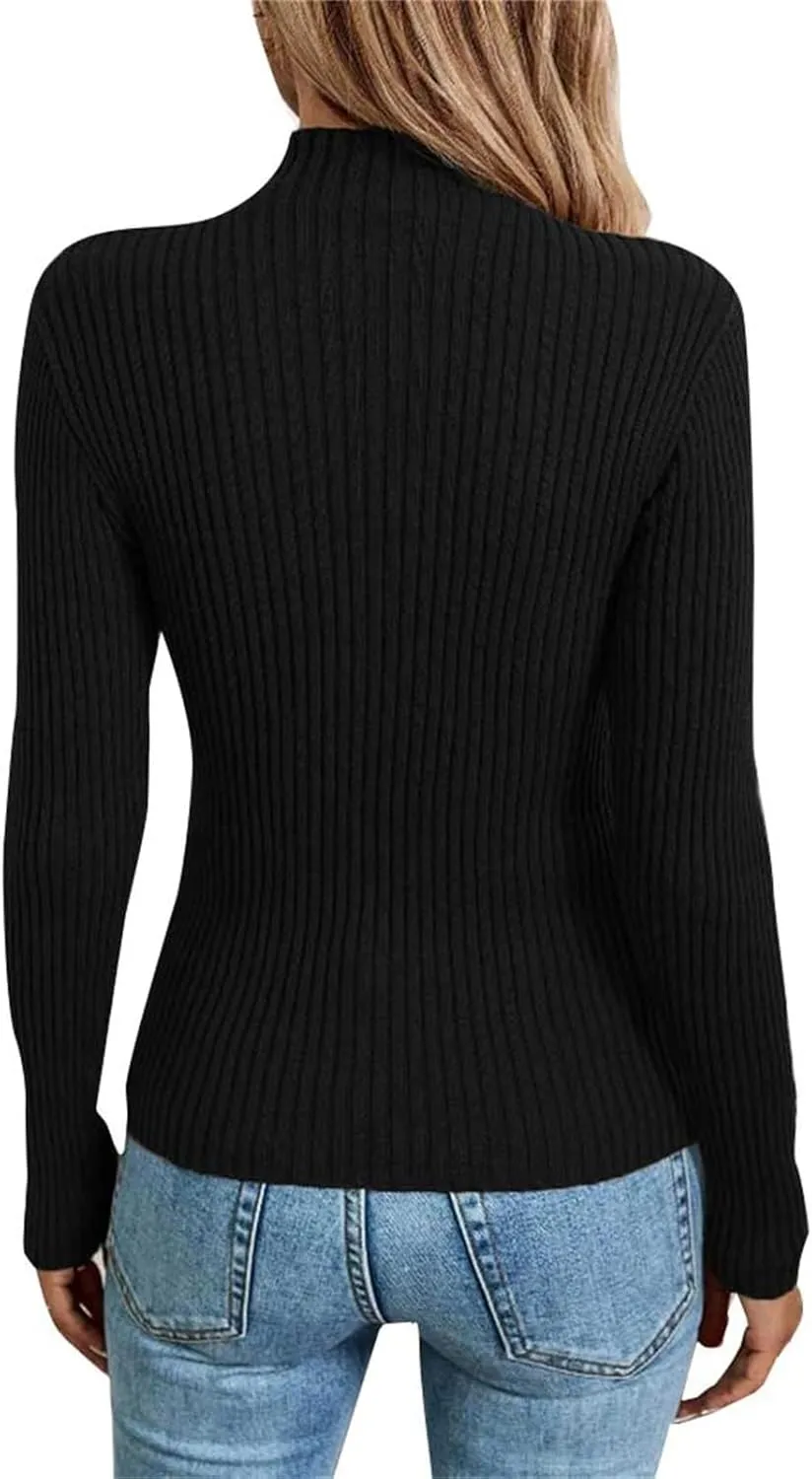 Sweater for Women Solid Casual Turtleneck Button Pullover Knitted Base Pullover Slim Fit Versatile Ribbed Stretch Tops