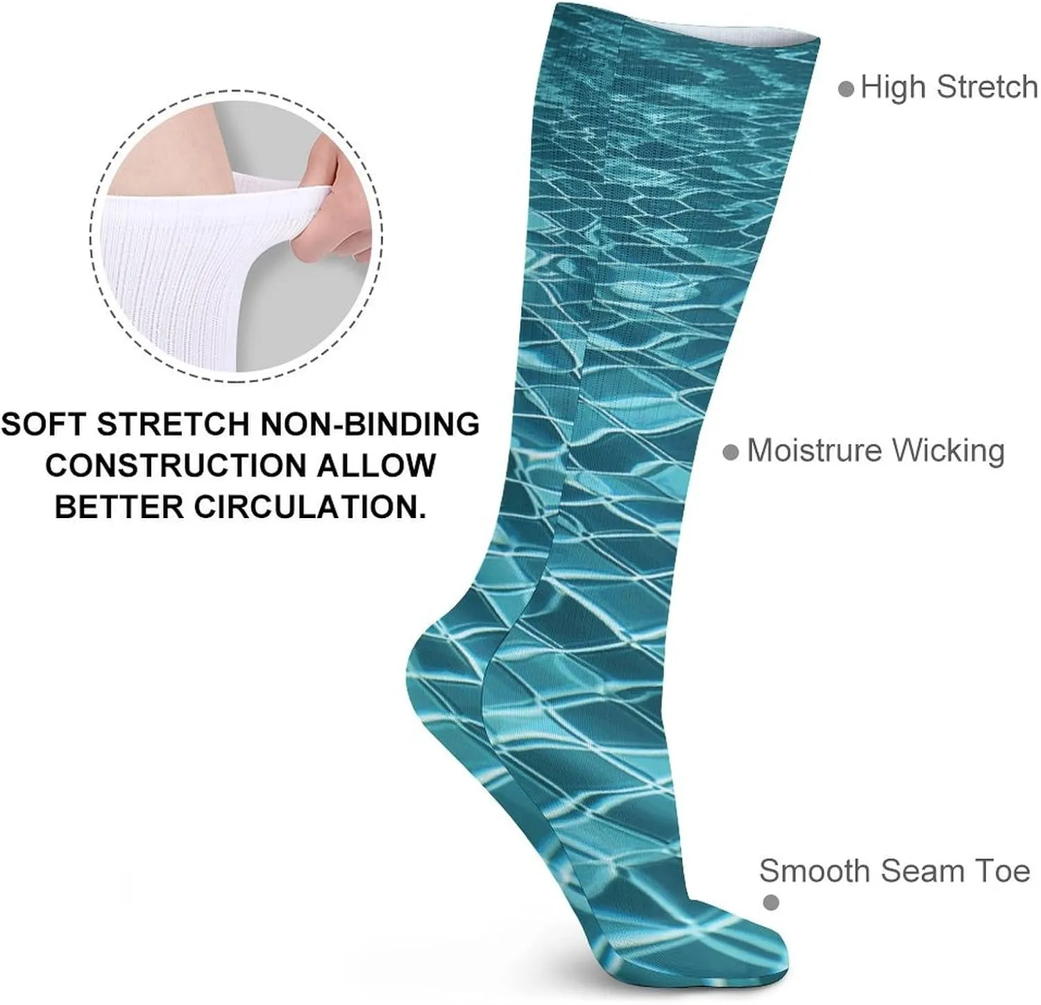 Swimming Pool Water Athletic Socks Pack of 5, Breathable Crew Socks, Outdoor Sports Socks for Men Women