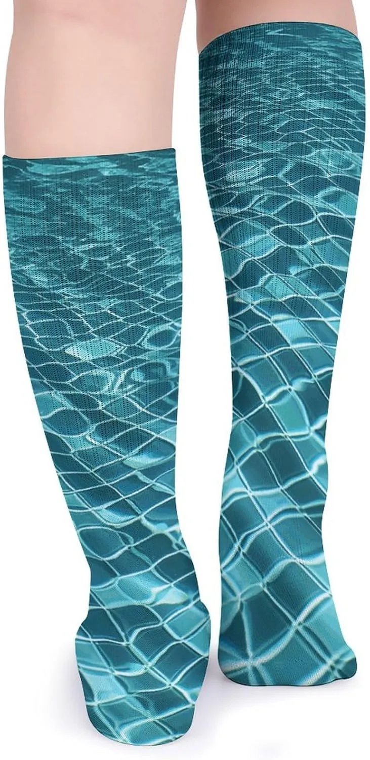 Swimming Pool Water Athletic Socks Pack of 5, Breathable Crew Socks, Outdoor Sports Socks for Men Women