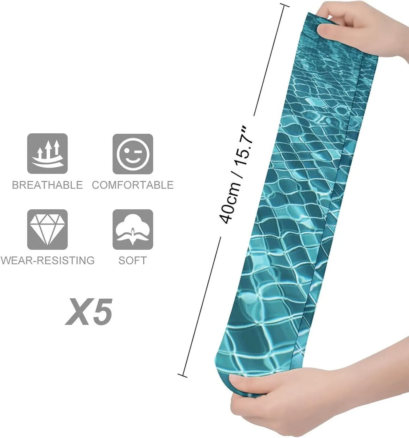 Swimming Pool Water Athletic Socks Pack of 5, Breathable Crew Socks, Outdoor Sports Socks for Men Women