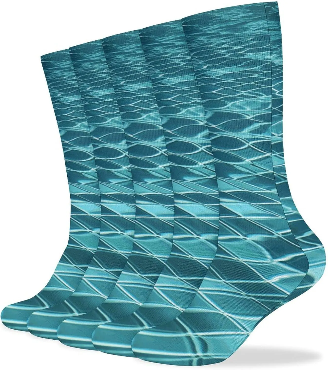 Swimming Pool Water Athletic Socks Pack of 5, Breathable Crew Socks, Outdoor Sports Socks for Men Women