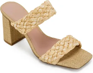 Syktkmx Women's Braided Heeled Sandals Backless Square Open Toe Block Slide Sandals