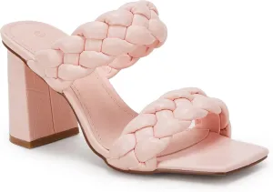 Syktkmx Women's Braided Heeled Sandals Backless Square Open Toe Block Slide Sandals