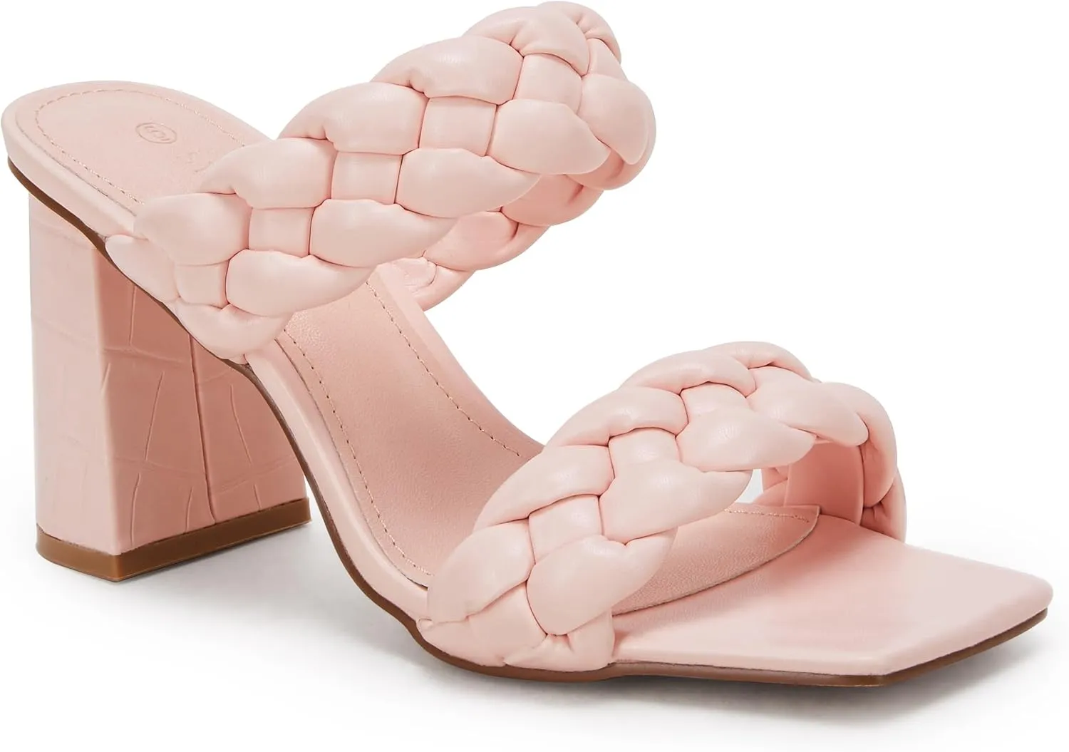 Syktkmx Women's Braided Heeled Sandals Backless Square Open Toe Block Slide Sandals