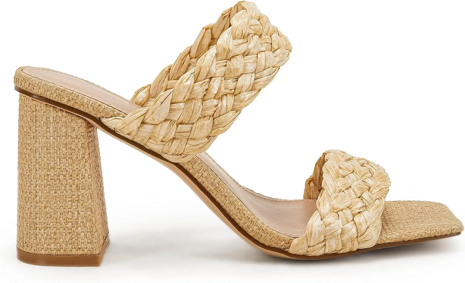 Syktkmx Women's Braided Heeled Sandals Backless Square Open Toe Block Slide Sandals