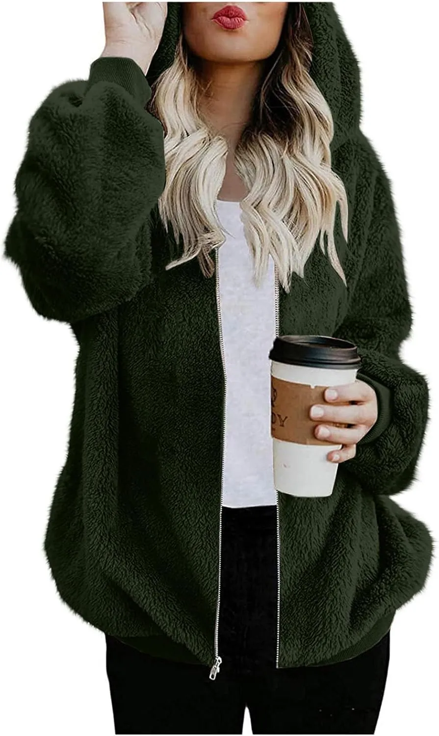 Teddy Coat For Women Plus Size Dressy Casual Fuzzy Fleece Sherpa Jacket Full Zip Up Hooded Fluffy Coats Outwear